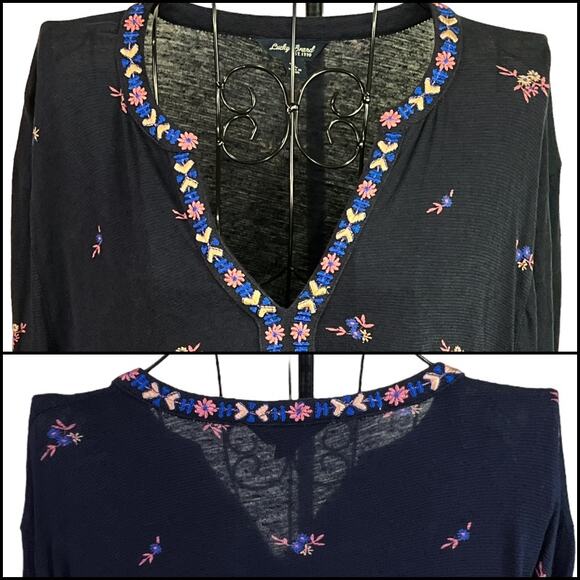 Lucky Brand Floral Sweater Top Size XL Black Algodon Viscose Linen Size XL - Picture 3 of 12